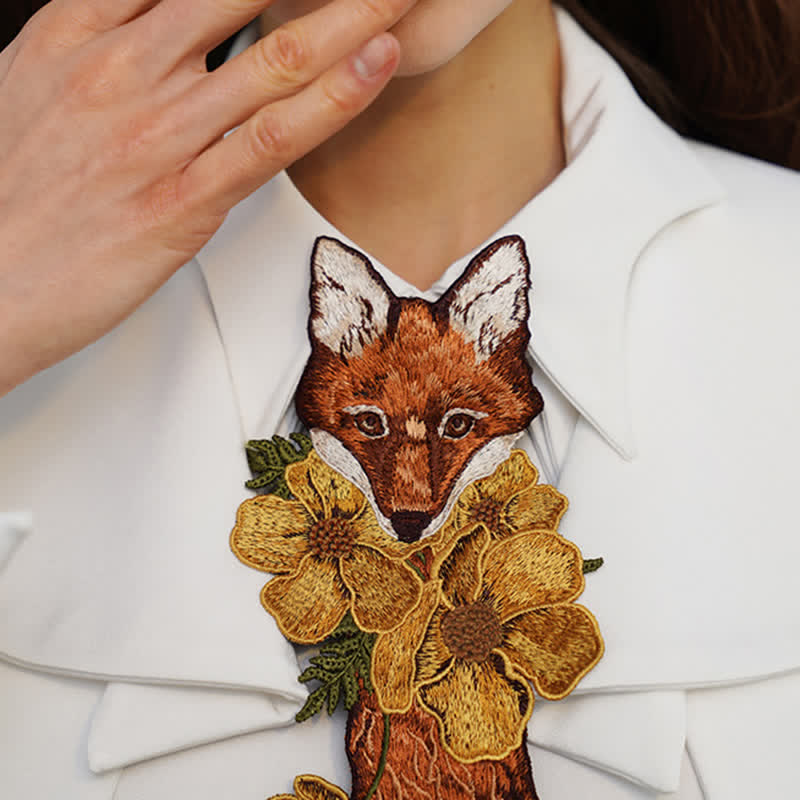 Women's Vintage Fox Flowers Embroidered Zipper Necktie