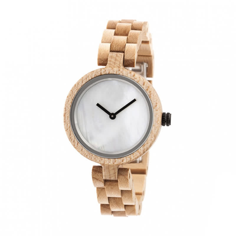 Women's Simple Elegant Style Shell Dial Wooden Watch