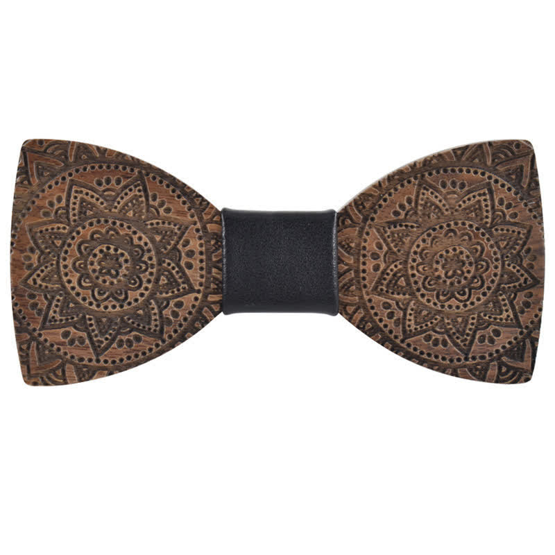 Men's Engraving Luxury Flower Wooden Bow Tie