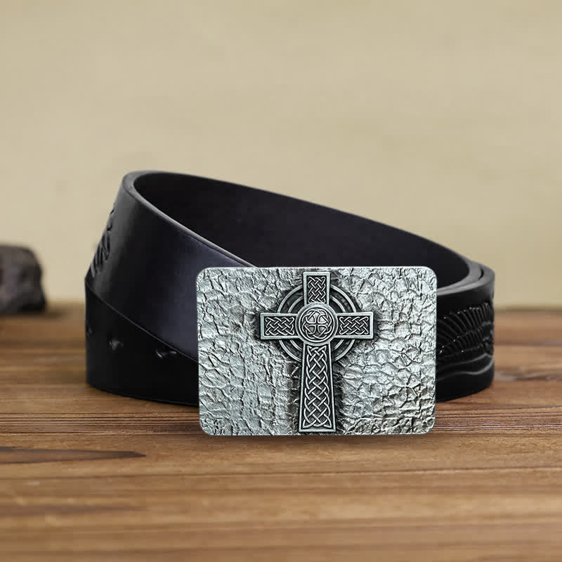 Men's DIY Medievel Style Celtic Cross Buckle Leather Belt