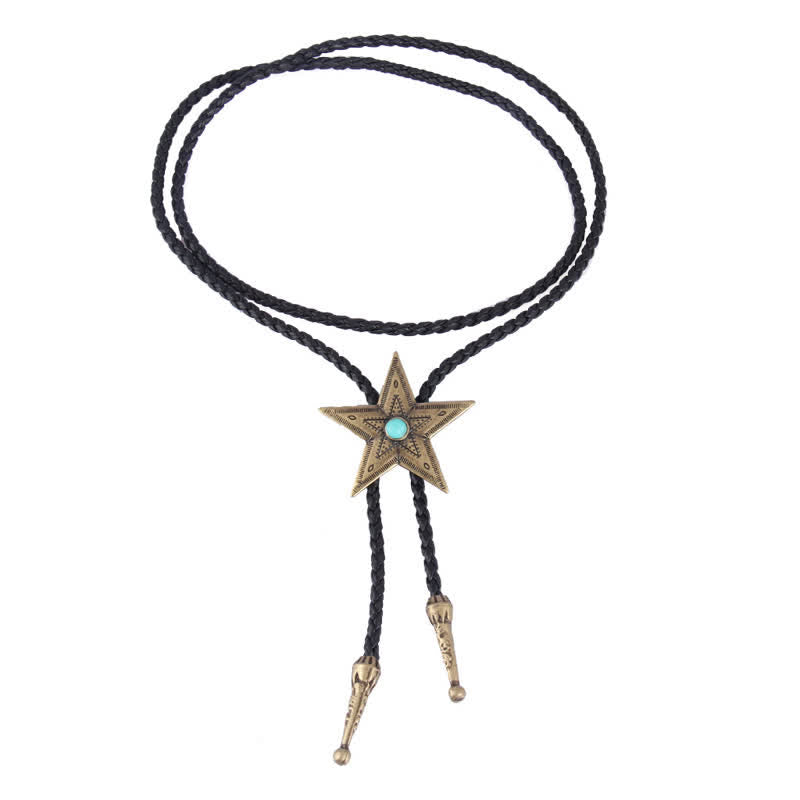 Vintage Natural Stone Star Pendant Necklace Bolo Tie