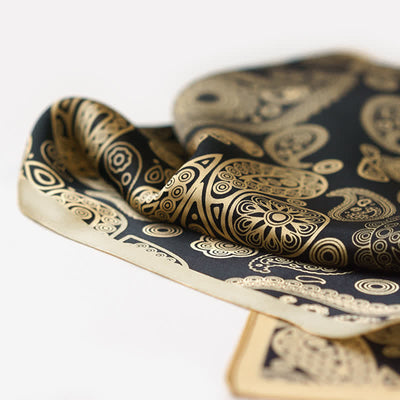 Black & Gold Luxury Paisley Square Scarf with Scarf Buckle