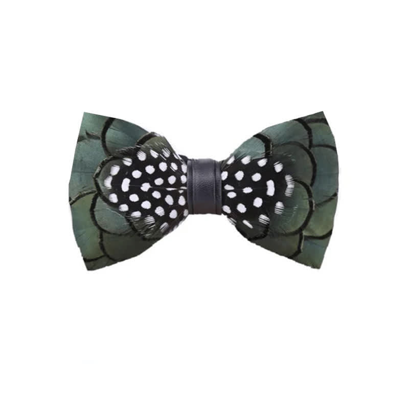 Chic Dark Green Feather Bow Tie with Lapel Pin