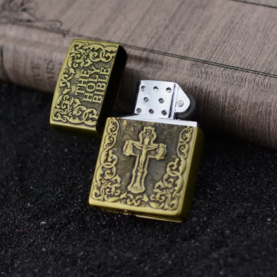 The Holy Bible Cross Grinding Wheel Refillable Butane Lighter