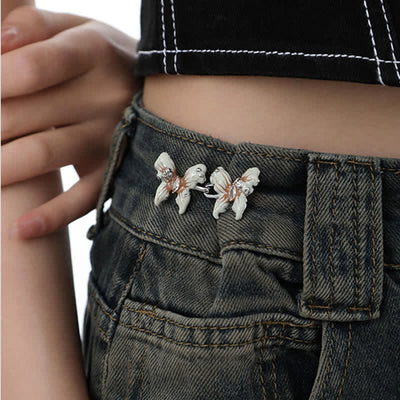 Women's White Butterfly Button Tightener Belt Clip