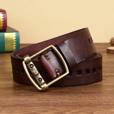 Unique Solid Brass Pin Buckle Leather Belt