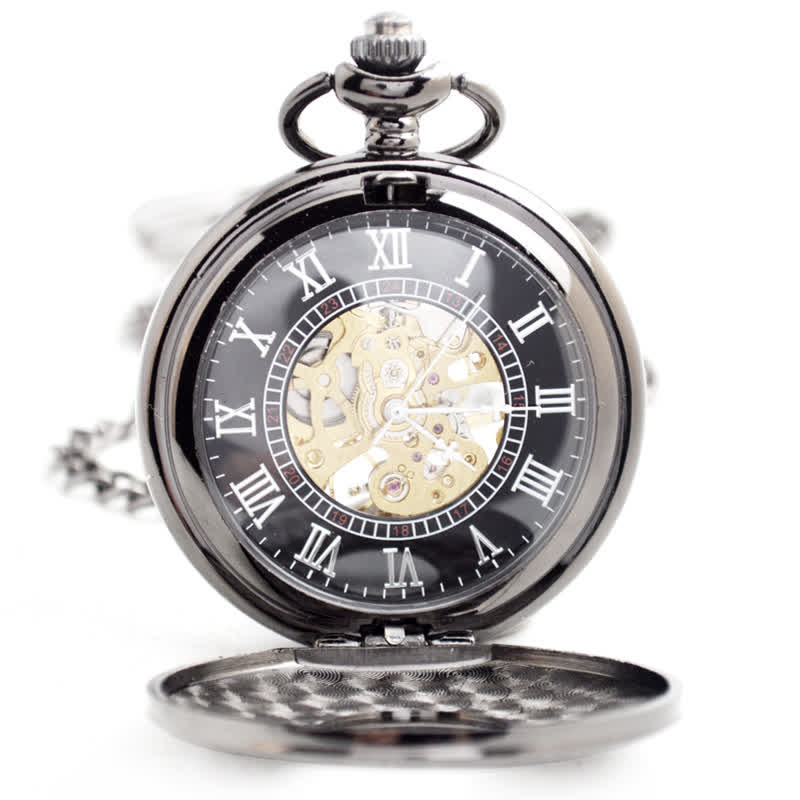 Hollow Rome Double Hunter Case Mechanical Pocket Watch