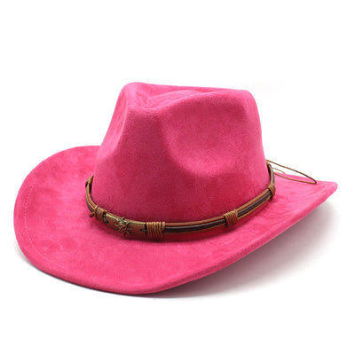 Ethnic Style Rope Decor Curved Brim Felt Cowboy Hat