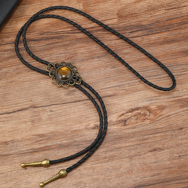 Cowboy Round Resin Gemstones Pendant Bolo Tie