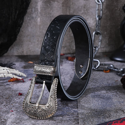Double Color Embossed Stone Pattern Leather Belt