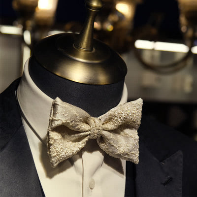 Men's Bright Sequins Light Champagne Bow Tie