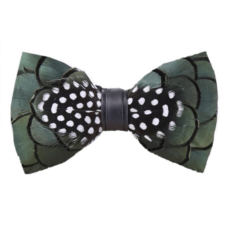 Chic Dark Green Feather Bow Tie with Lapel Pin