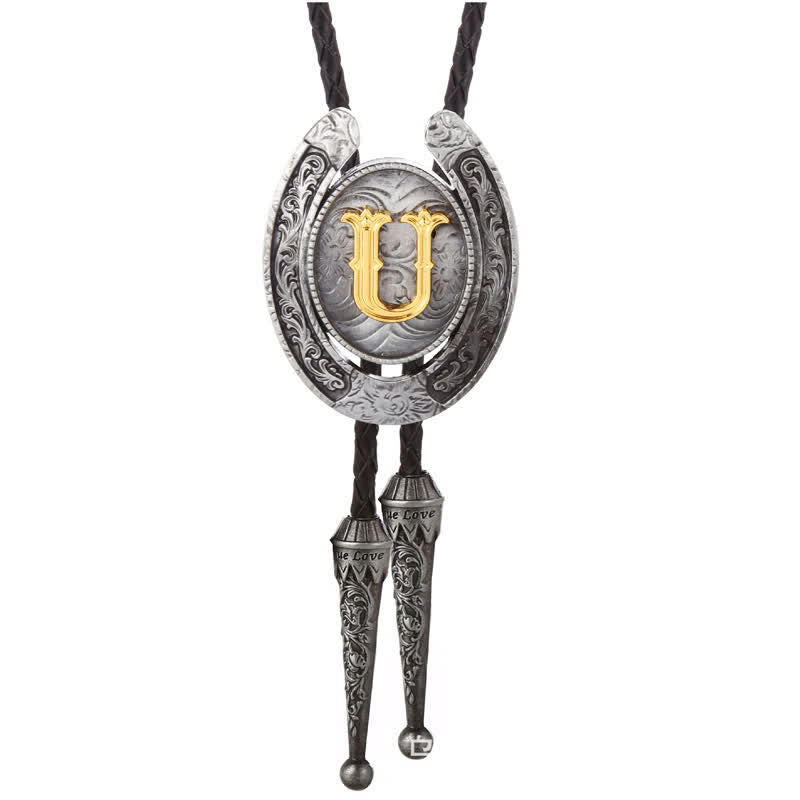 Modern Western Horseshoe Initial Letter A To Z Bolo Tie