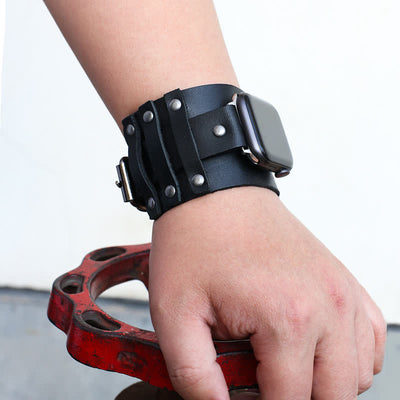 Punk Wide Strap Genuine Leather Watch Band