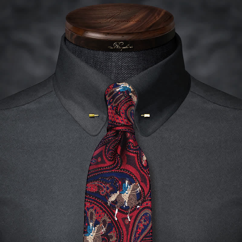 Men's Riding Horse Embroidery Red Paisley Necktie