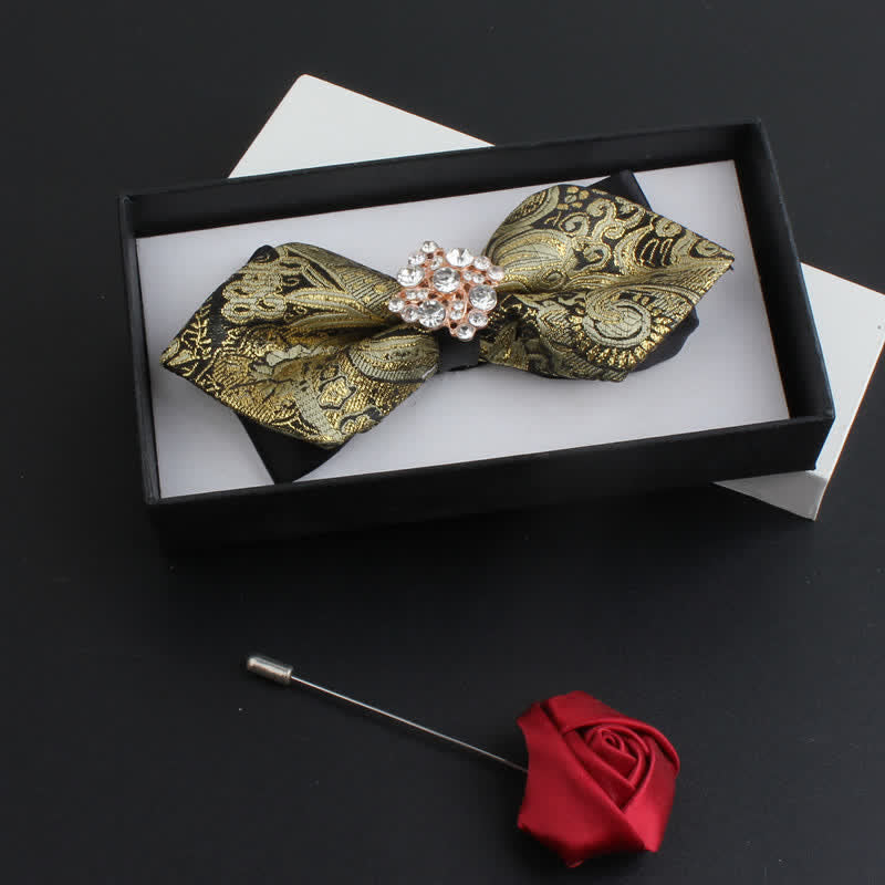 Men's Classical Paisley Crystal Bow Tie with Lapel Pin