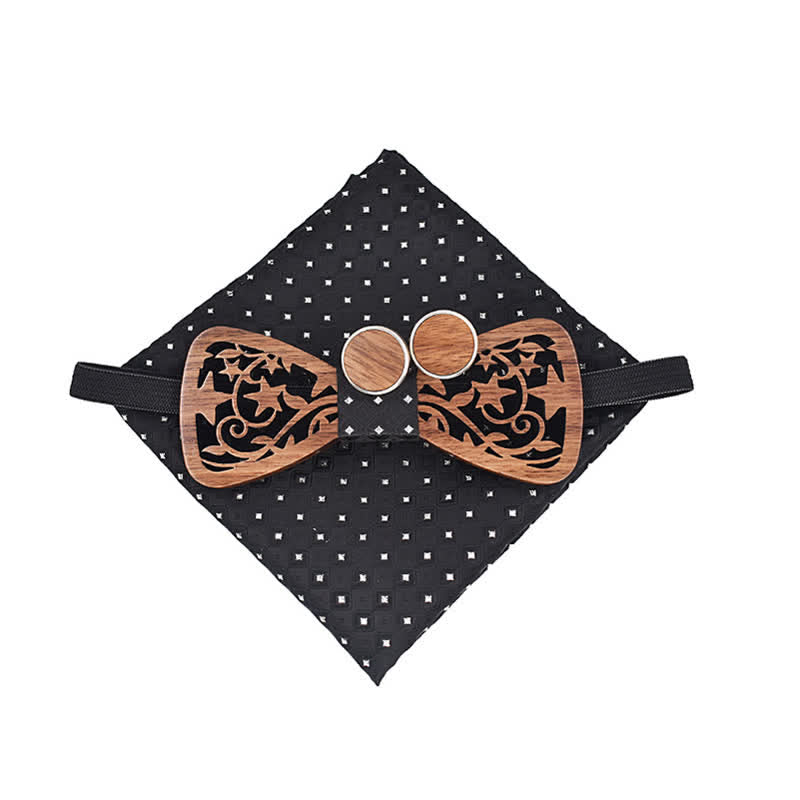 3Pcs Men's Creative Hollow Star Wooden Bow Tie Set