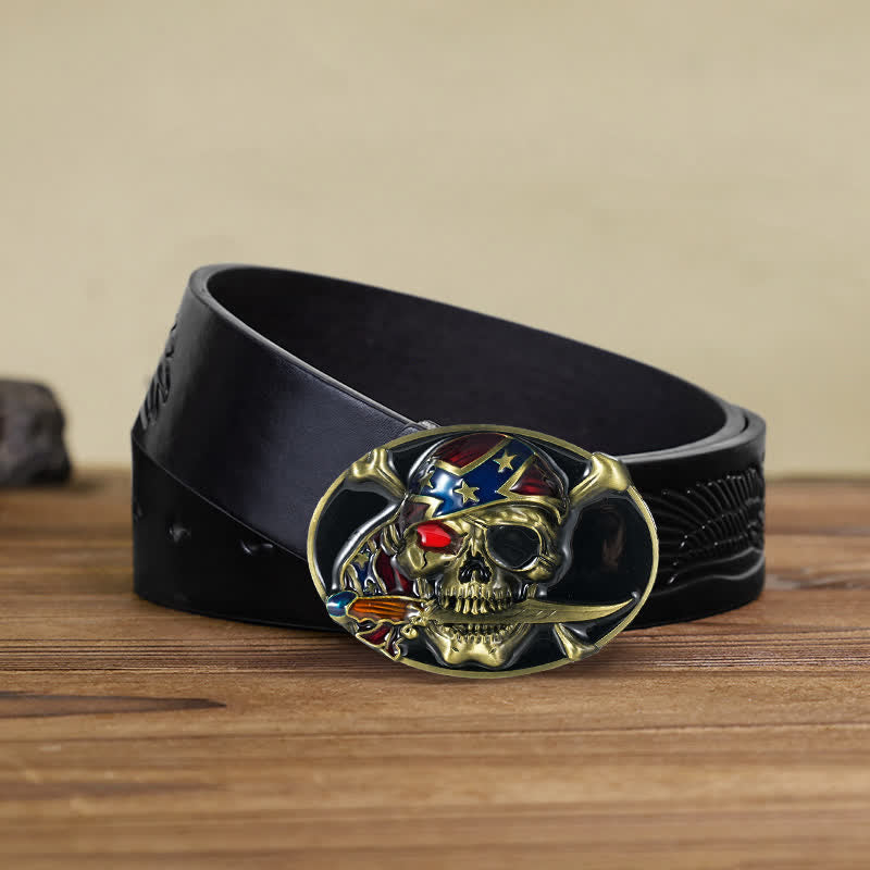 Men's DIY Pirate Skull Buckle Leather Belt