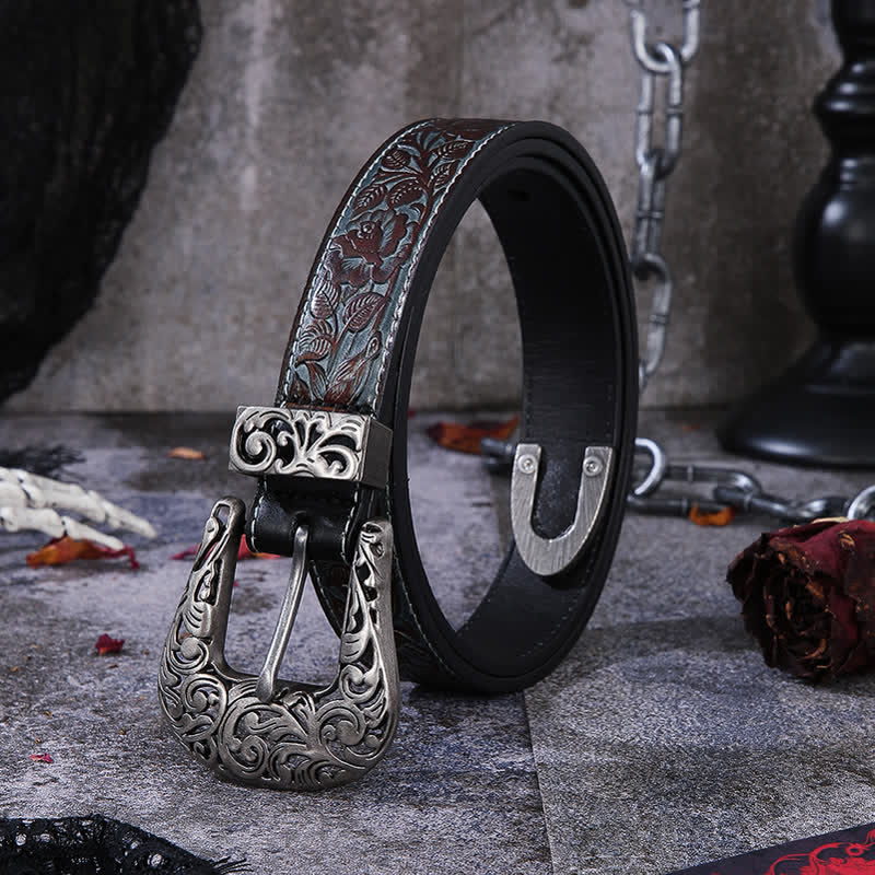 Floral Leaves Retro Hollow Buckle Leather Belt