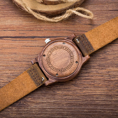 Men's Chic Leather Strap Lightweight Wooden Watch