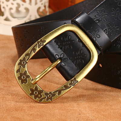 Women's Plum Blossom Pattern Leather Belt