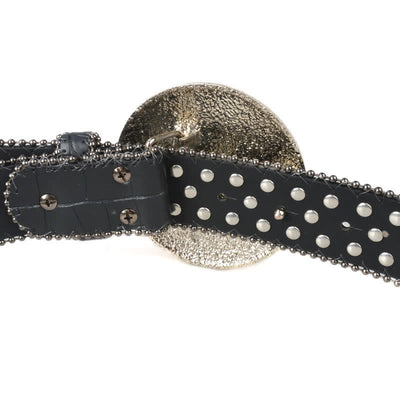 Unisex Large Round Bling Rhinstone Buckle Leather Belt