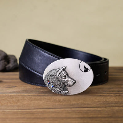 Men's DIY Indian Wolf Buckle Leather Belt