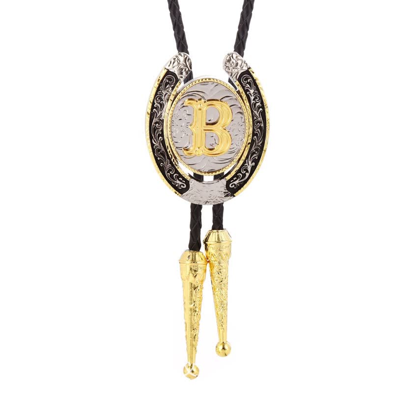 Modern Western Horseshoe Initial Letter A To Z Bolo Tie