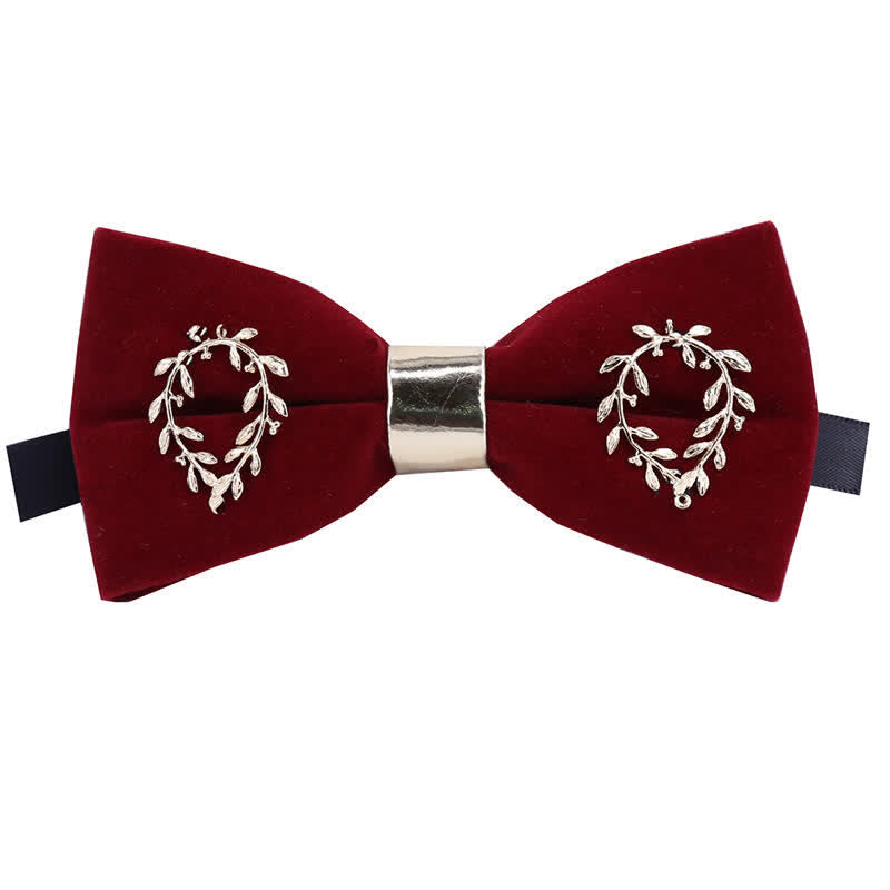 Men's Gold Applique Metal Leaf Decoration Bow Tie