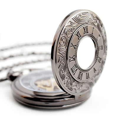 Hollow Rome Double Hunter Case Mechanical Pocket Watch