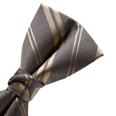 Men's Classic Dark Khaki Diagonal Striped Bow Tie