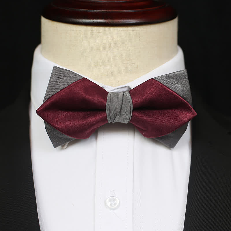 Men's Burgundy & Gray Double Layered Bow Tie