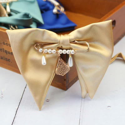 Men's Pearl Pendant Metal Pin Oversized Pointed Bow Tie