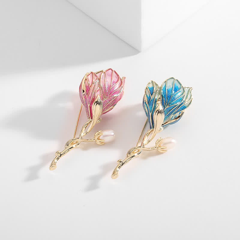 Women's Enamel Magnolia Flower Brooch