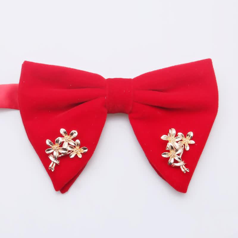 Men's Gold Pearl Velvet Oversized Pointed Bow Tie