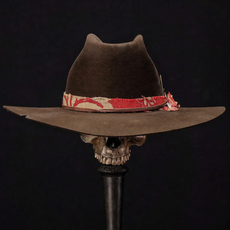 Dark Brown King Card Wool Red Fabric Cowboy Hat