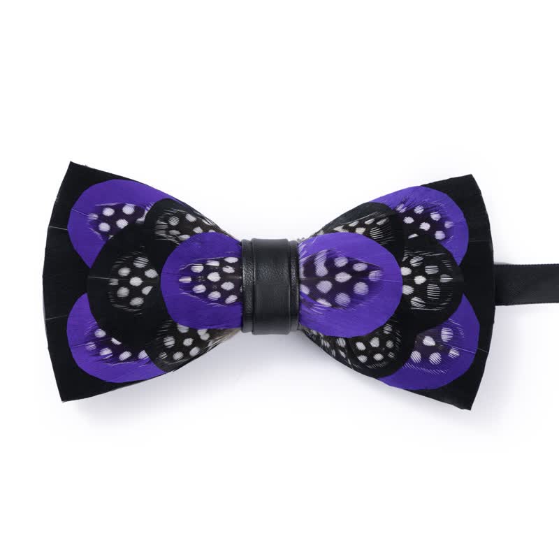 Elegant Purple Feather Bow Tie with Lapel Pin