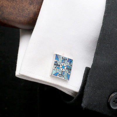 Men's Snowflake Pattern Enamel Square Cufflinks