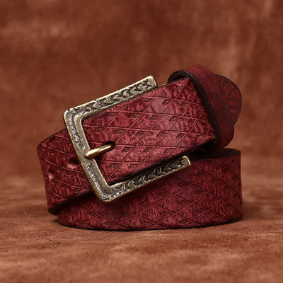 Designed Vintage Embossed Diamond Leather Belt