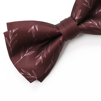 Men's Elegant Wine Red Willow Print Bow Tie