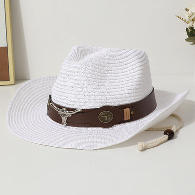 Cattle Decor Summer Beach Sunscreen Straw Hat