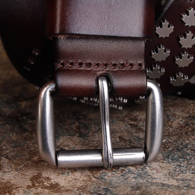 Men's Unique Maple Leaf Shape Rivets Leather Belt
