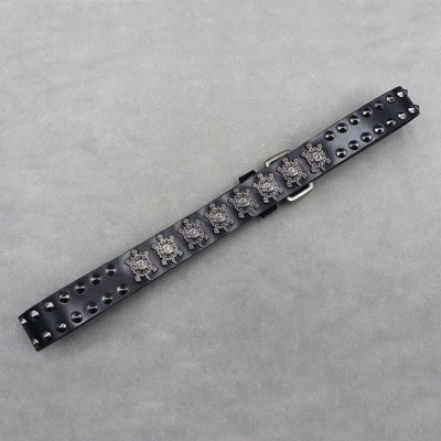 Three-Dimensional Metal Turtle Rivets Double Pin Leather Belt