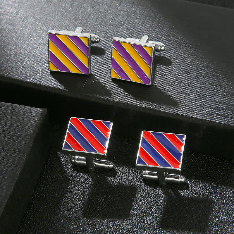 Men's Classical Two Tone Square Striped Cufflinks