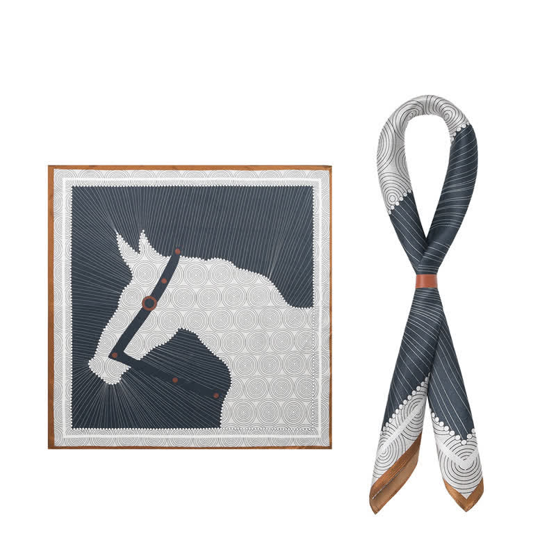 Navy & White Horse Head Print Square Scarf