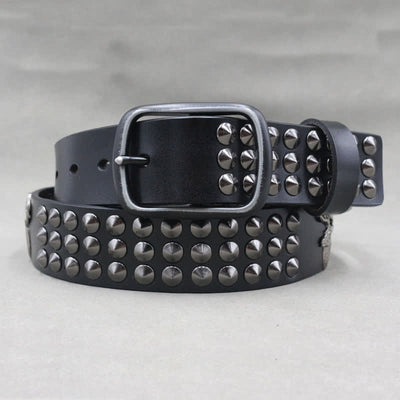 Lucky Deer Rivets Three Rows Studded Leather Belt