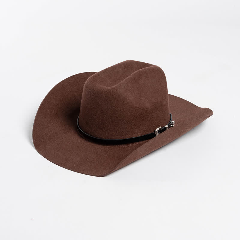 Various Solid Colors Black Leather Strap Cowboy Hat