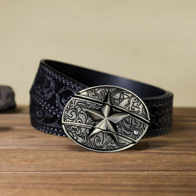 Men's DIY Pentagram Hidden Folding Knife Leather Belt