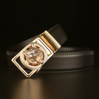 Men's Wolf Head Rhinestone Automatic Buckle Leather Belt