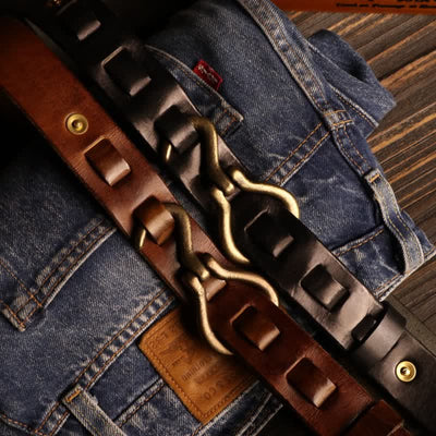 Men's Heavy Duty Retro Hook Buckle Cavalry Leather Belt